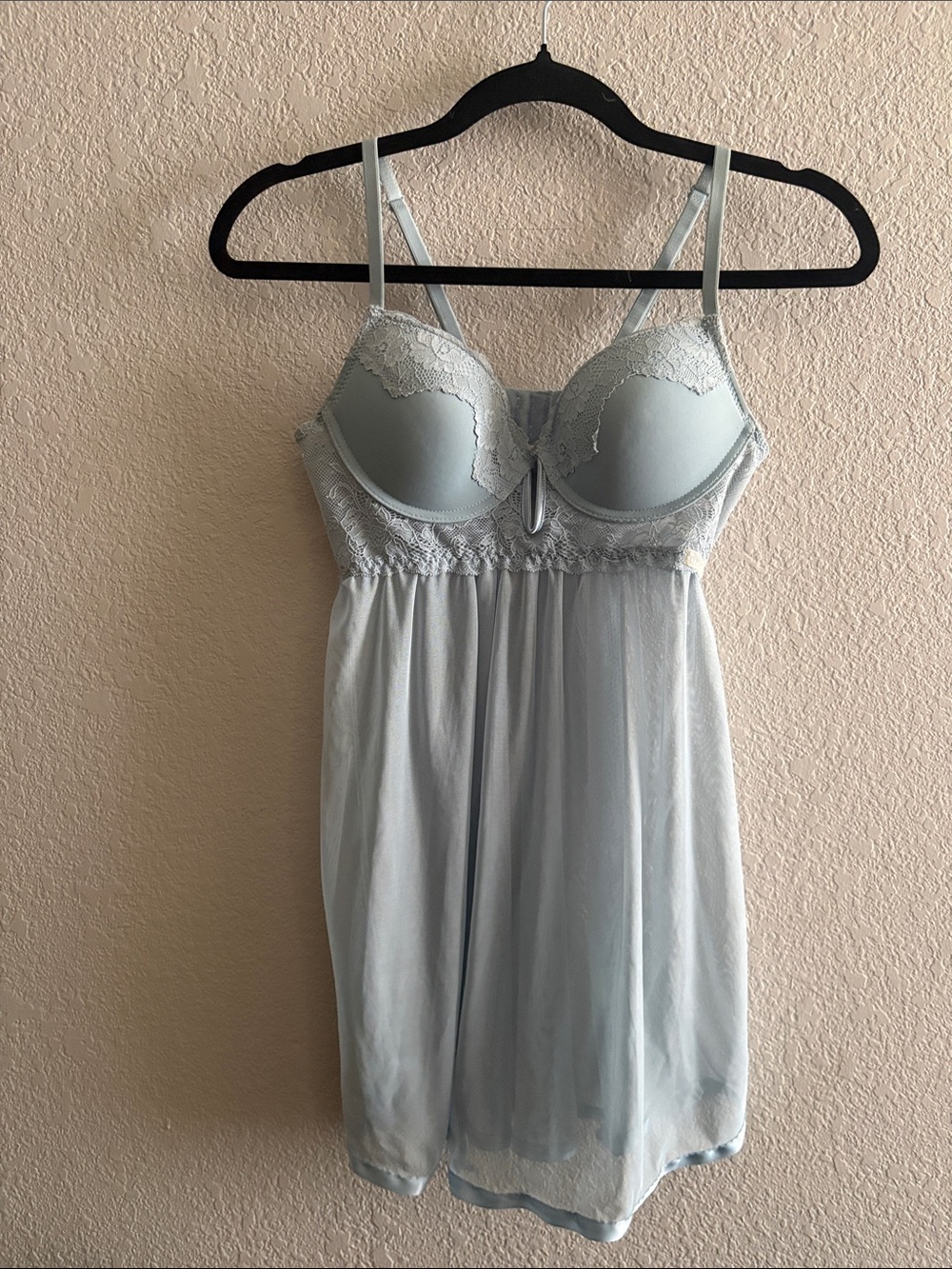Jessica Simpson Pale Blue Lace-Trim Chemise with Molded Cups and panties